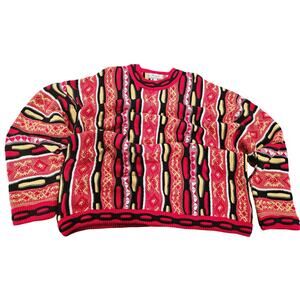 Bergati Coogi Style Sweater XL Chunky 3D Knit Red Yellow Black Gold
